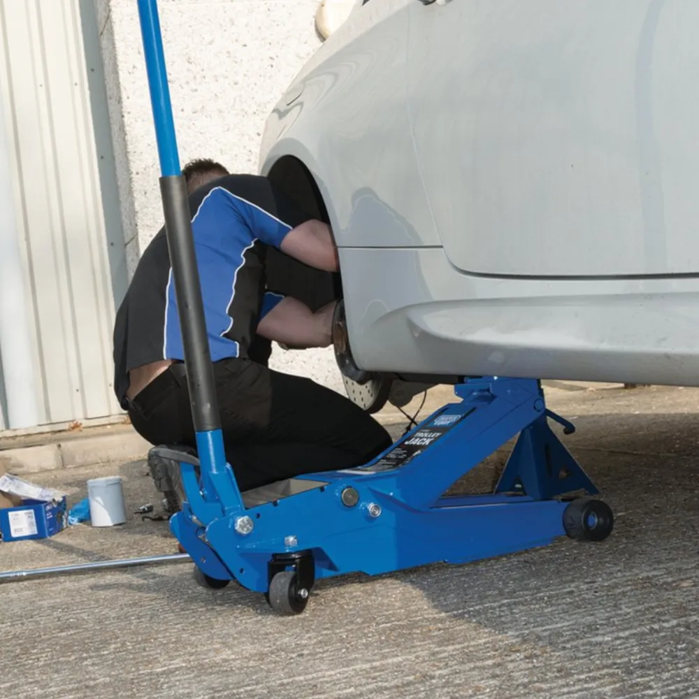 Draper 3 Tonne Low Entry Trolley Jack with Quick Lift - Blue - EX-D