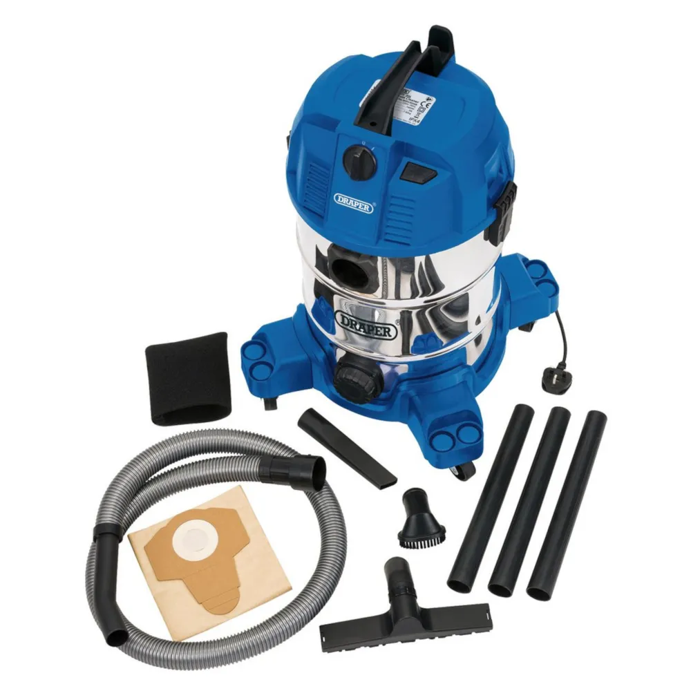 Draper 30L Wet & Dry Vacuum Cleaner with Stainless Tank 1600W - EX-D