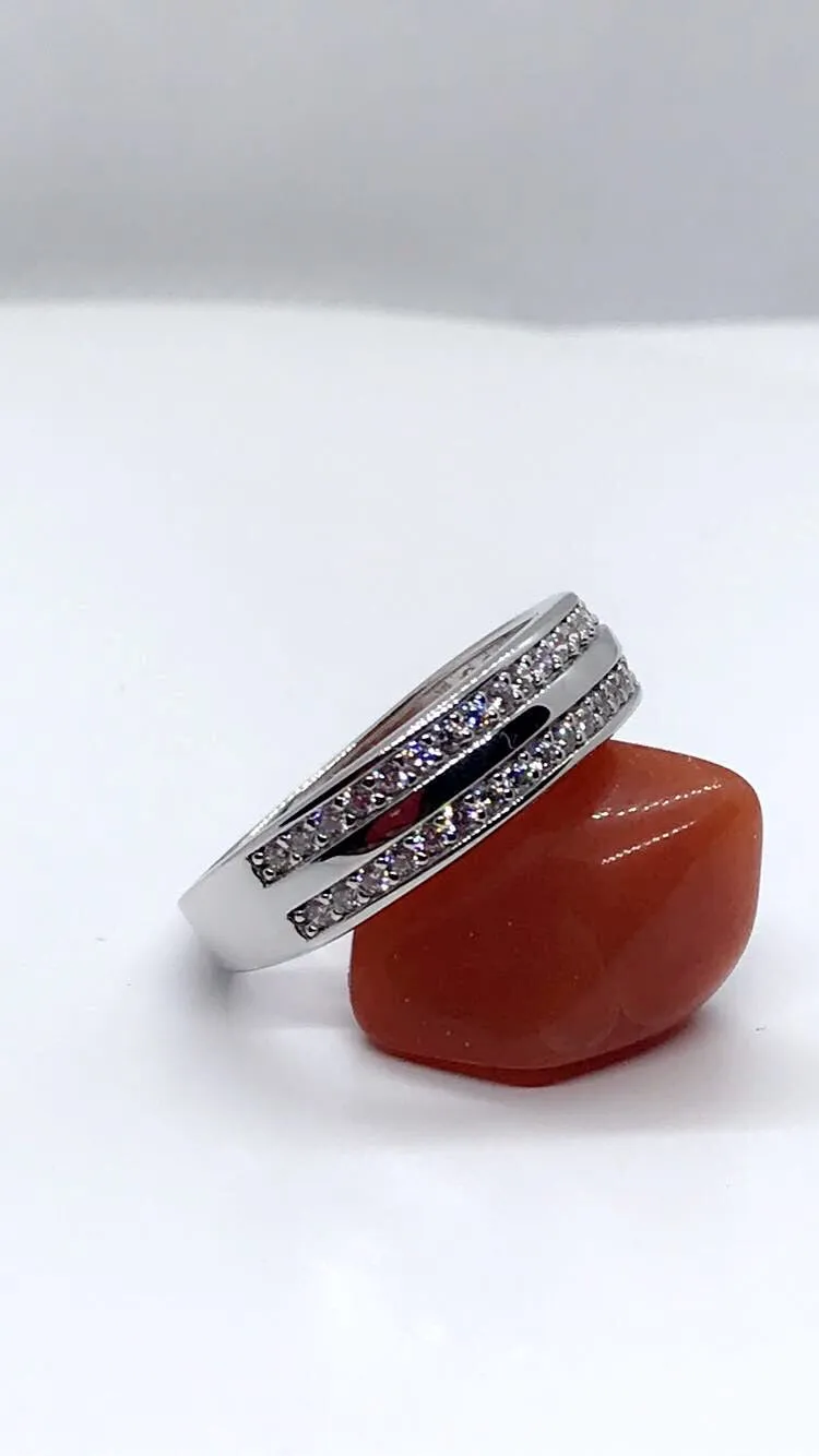 Dual Line Studded Zirconia Silver Band