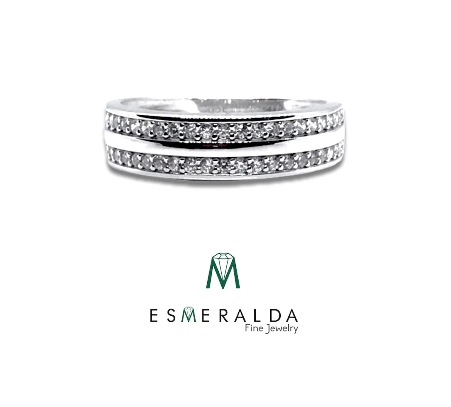 Dual Line Studded Zirconia Silver Band