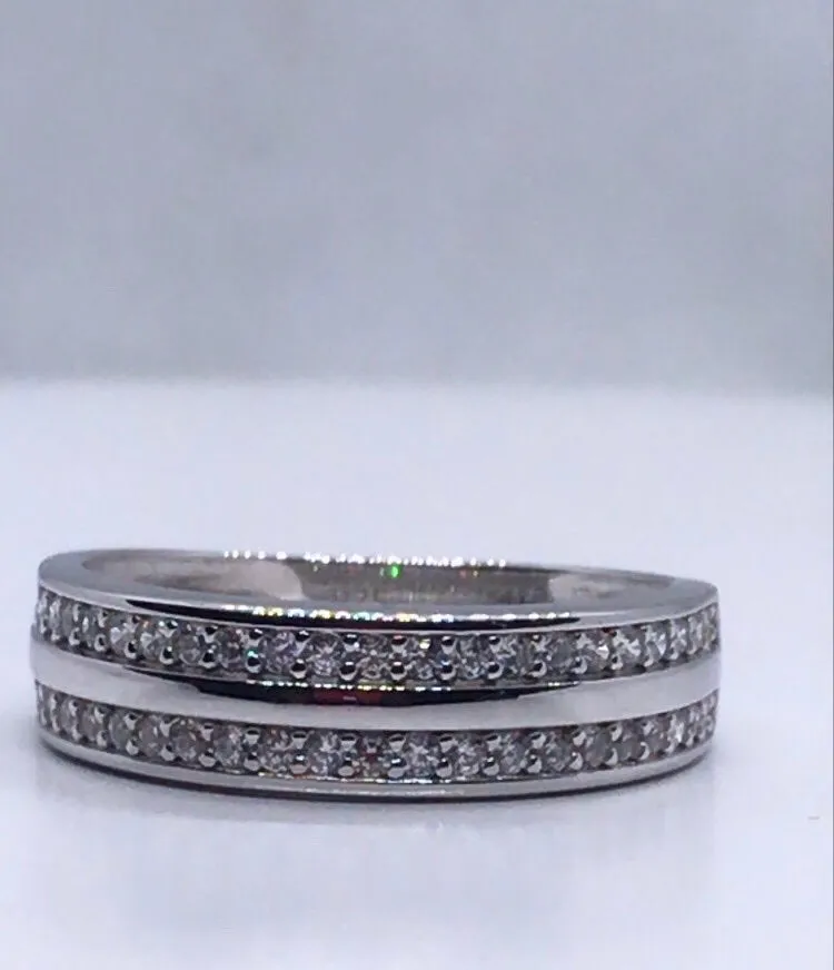 Dual Line Studded Zirconia Silver Band