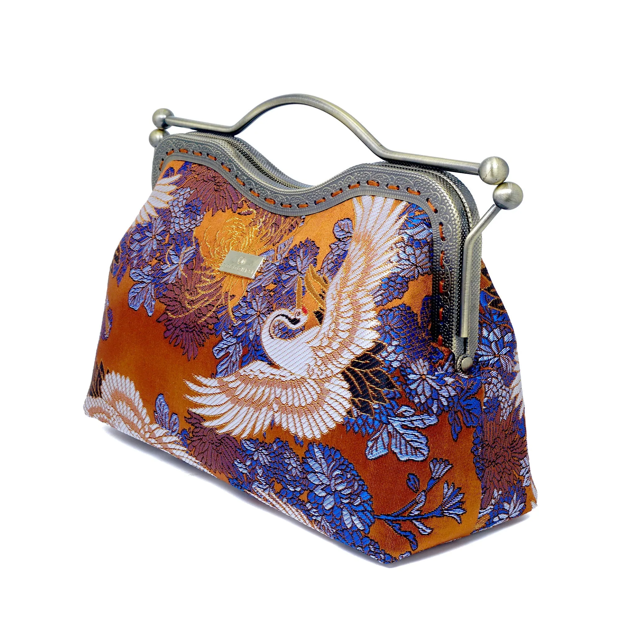 Dual Lock Metal Handle Bag - Golden Crane