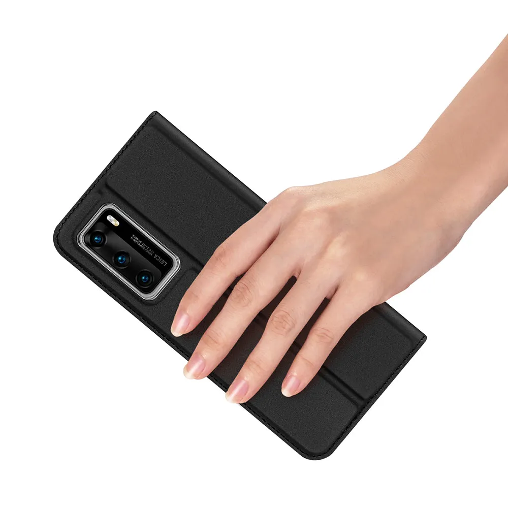 DUX DUCIS For HUAWEI P40 Leather Mobile Phone Cover Magnetic Protective Case Bracket with Cards Slot black