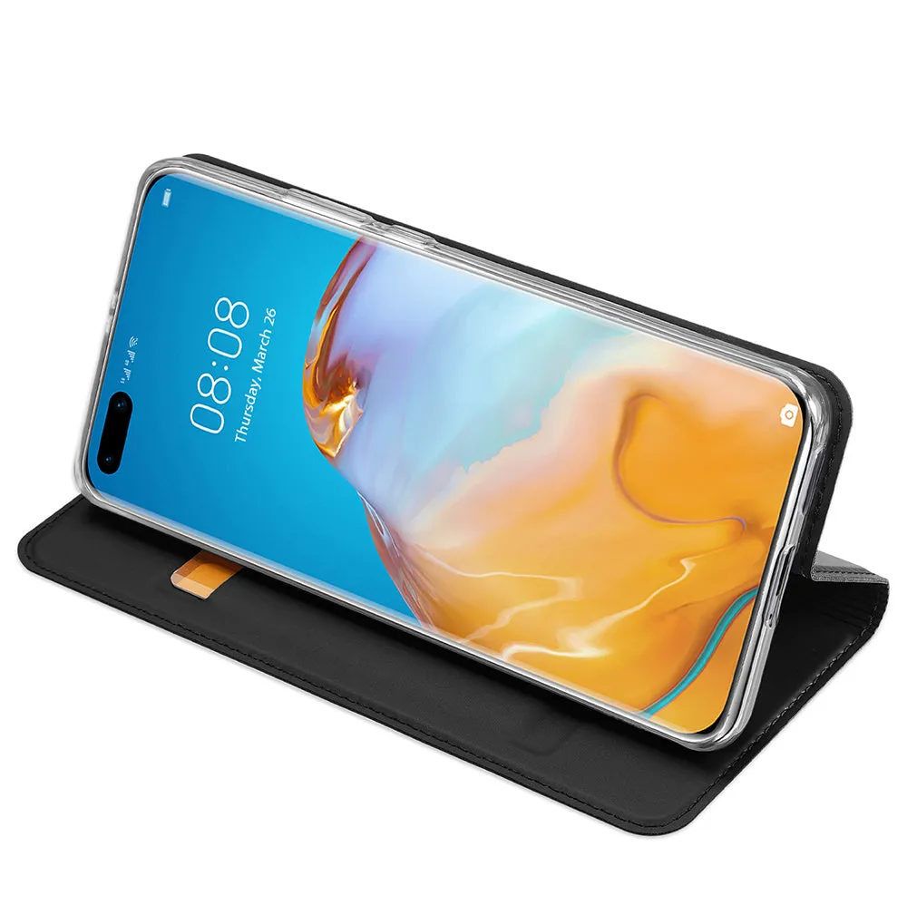 DUX DUCIS For HUAWEI P40 Leather Mobile Phone Cover Magnetic Protective Case Bracket with Cards Slot black