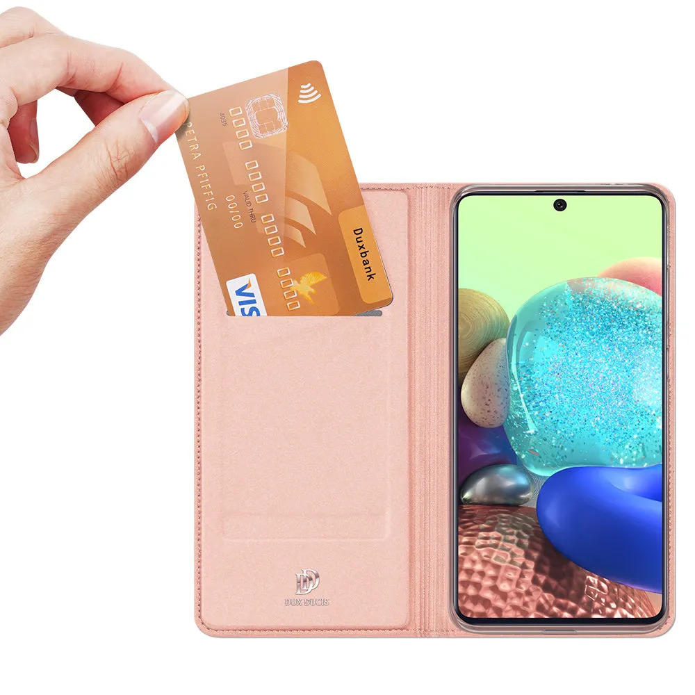 DUX DUCIS For Samsung A71 5G Leather Mobile Phone Cover Magnetic Protective Case Bracket with Cards Slot Rose gold