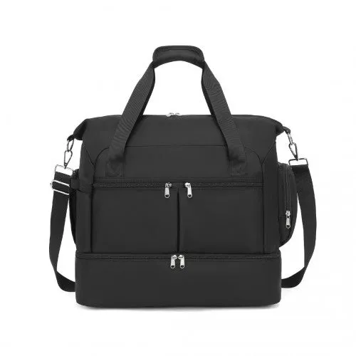 EA2348 - Kono Waterproof Multi-Pocket Travel Duffel Bag Set With Dedicated Shoe Compartment - Black
