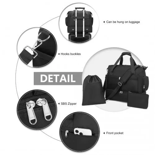 EA2348 - Kono Waterproof Multi-Pocket Travel Duffel Bag Set With Dedicated Shoe Compartment - Black