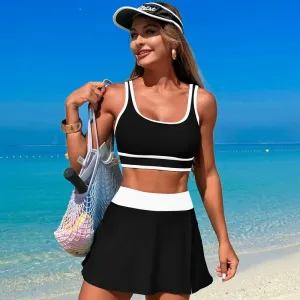 Fashionable Color blocking Sports Skirt Bikini Swimsuit - Picture 1 / S