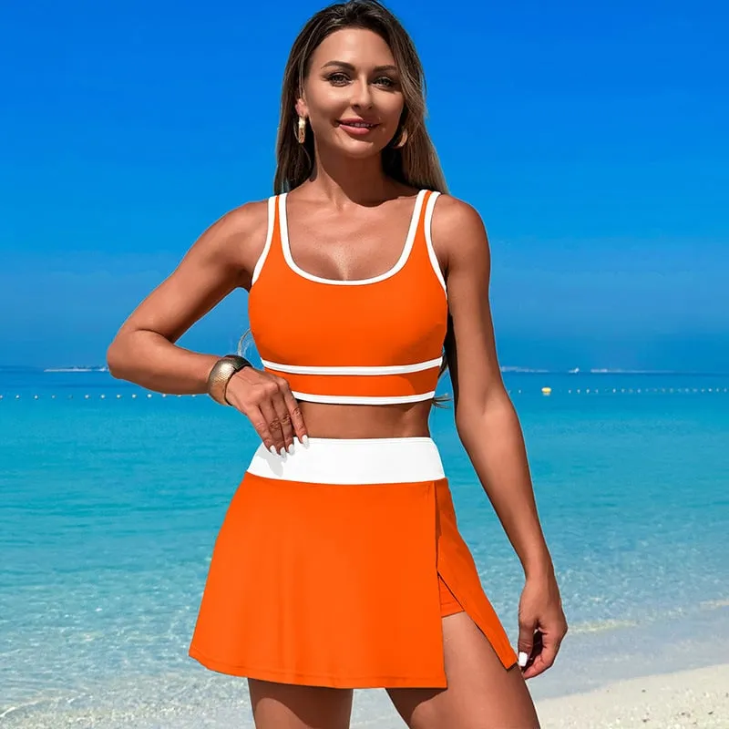Fashionable Color blocking Sports Skirt Bikini Swimsuit - Picture 1 / S