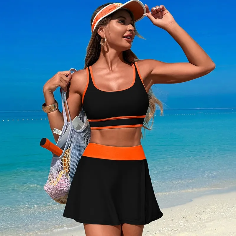 Fashionable Color blocking Sports Skirt Bikini Swimsuit - Picture 1 / S