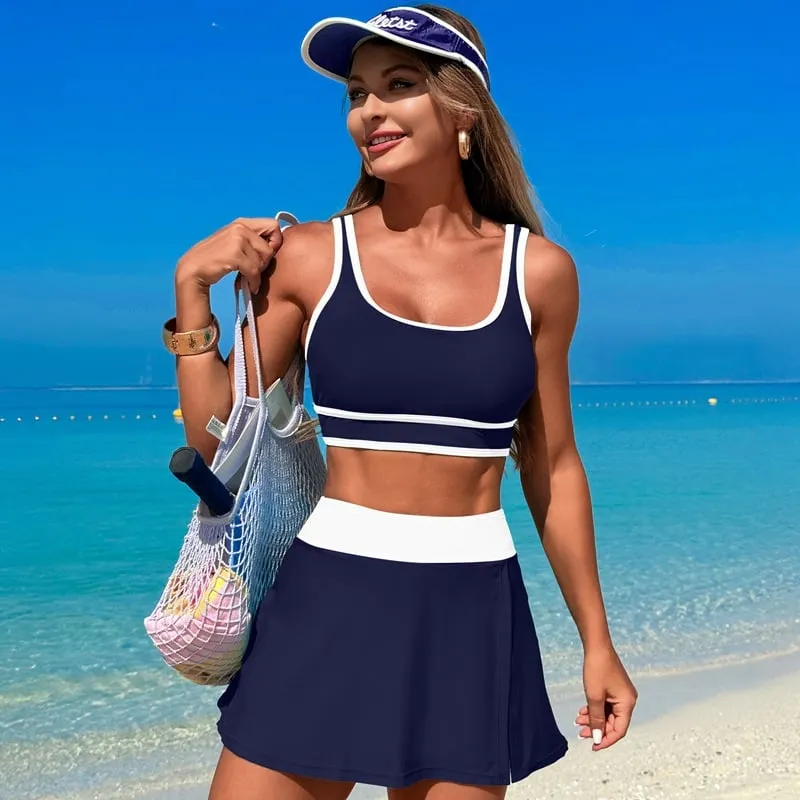 Fashionable Color blocking Sports Skirt Bikini Swimsuit - Picture 1 / S