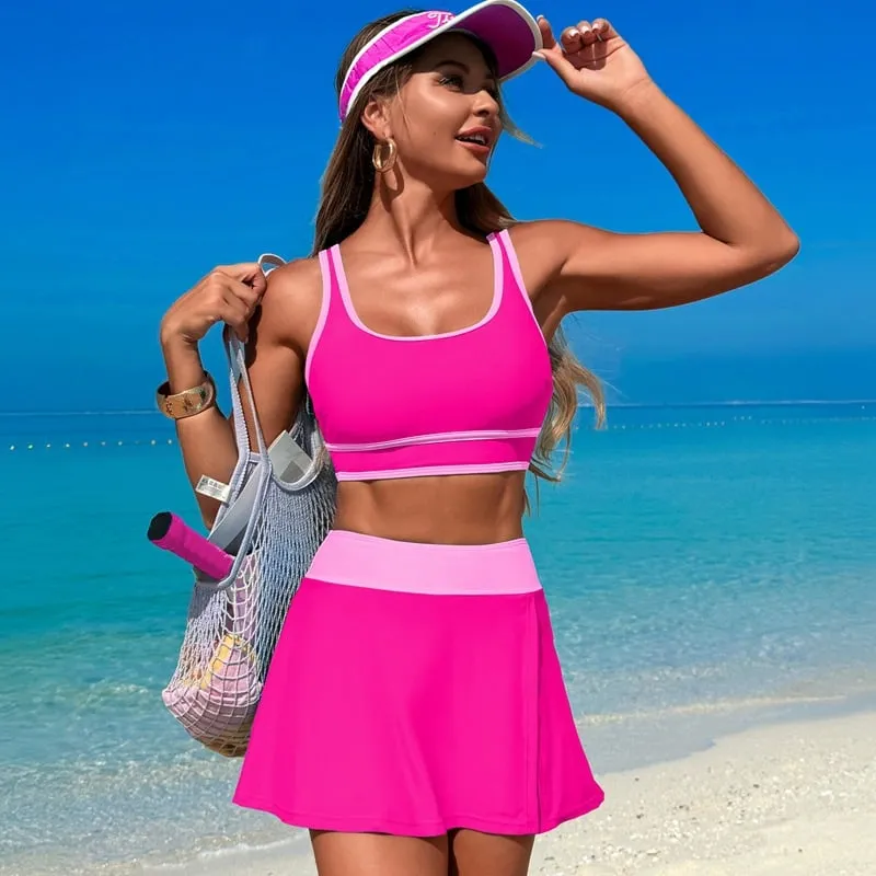 Fashionable Color blocking Sports Skirt Bikini Swimsuit - Picture 1 / S