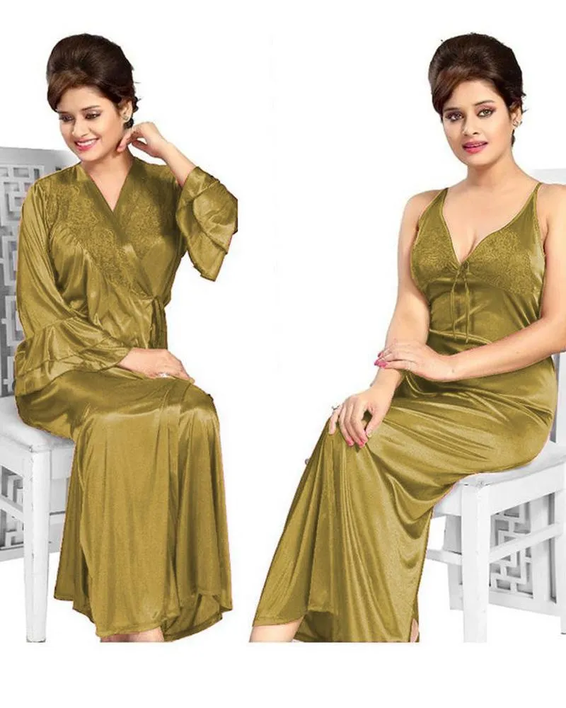 Flourish Nighty FL-605 - 2Pcs Bridal Nighty Set - Long Nighty