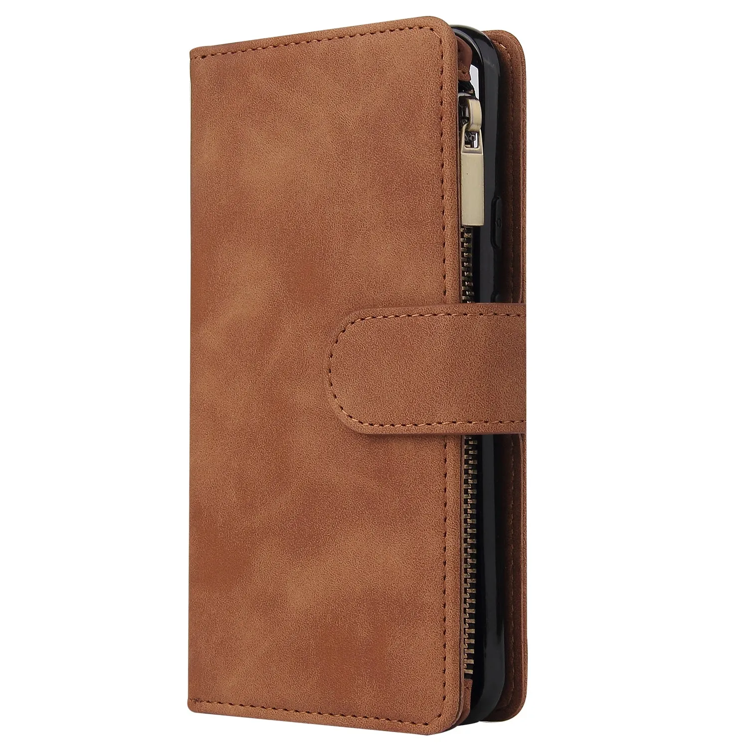 For Google Pixel 4A  Leather Mobile Phone Cover with Cards Slot Zipper Purse Phone Bracket 5 wine red