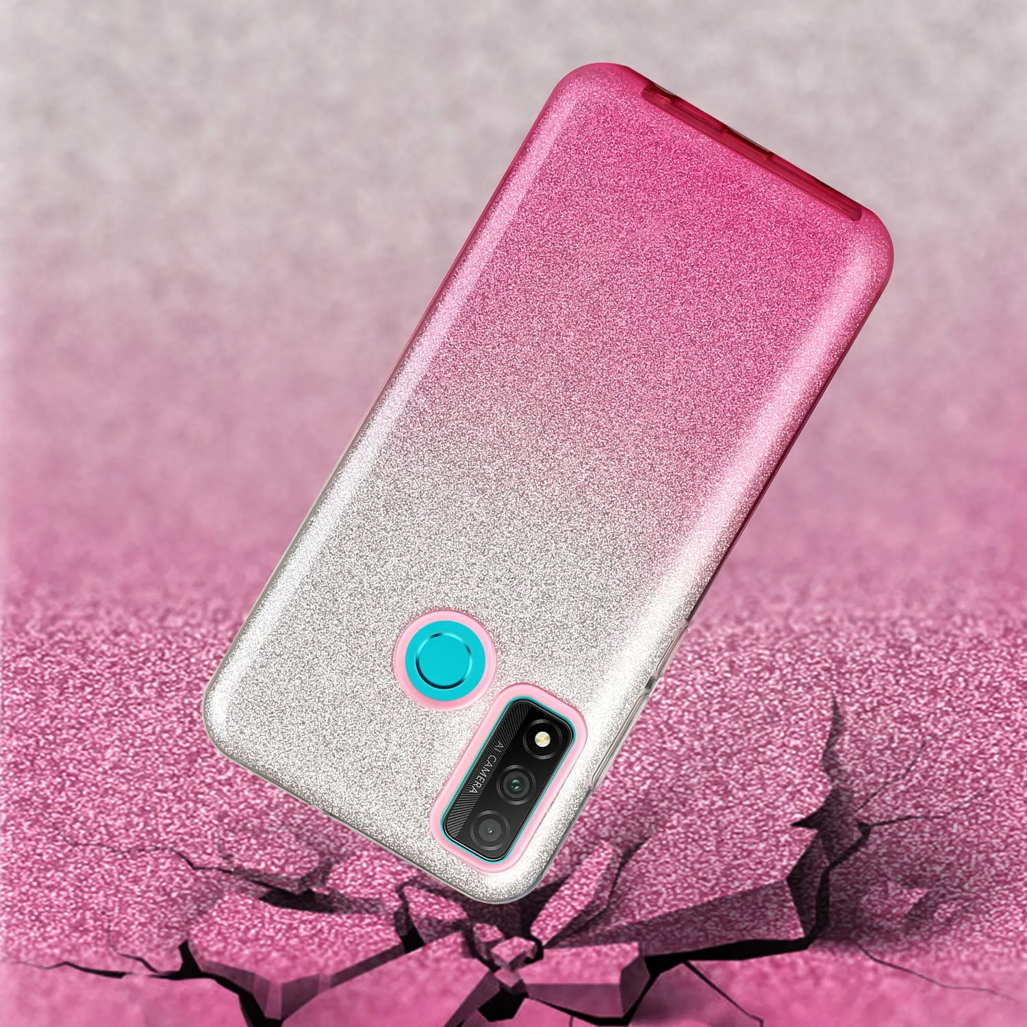 For HUAWEI Mate 30/Nova 5I pro/Mate 30 Pro/PSmart /Y5P/Y6P 2020 Phone Case Gradient Color Glitter Powder Phone Cover with Airbag Bracket Pink