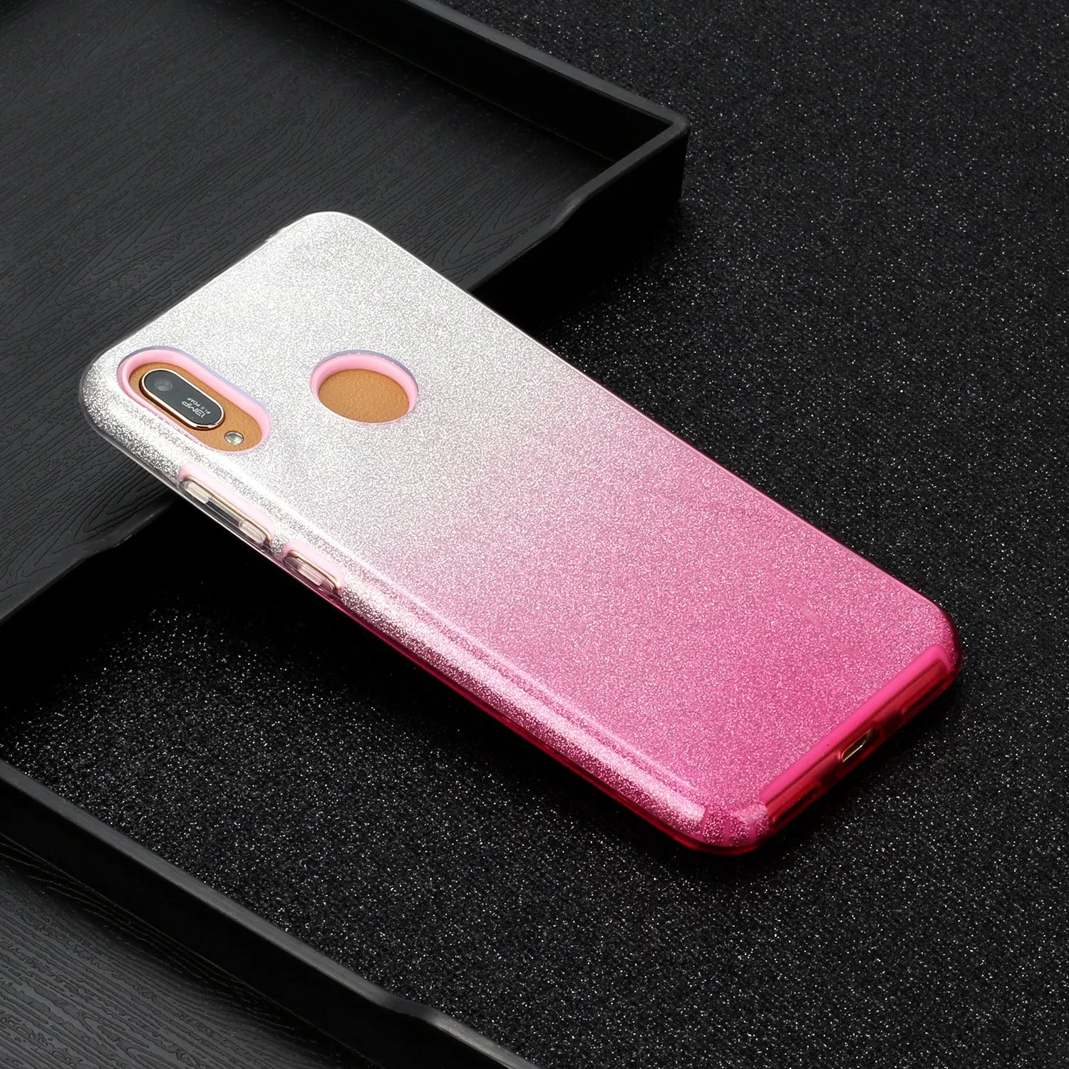 For HUAWEI Mate 30/Nova 5I pro/Mate 30 Pro/PSmart /Y5P/Y6P 2020 Phone Case Gradient Color Glitter Powder Phone Cover with Airbag Bracket Pink