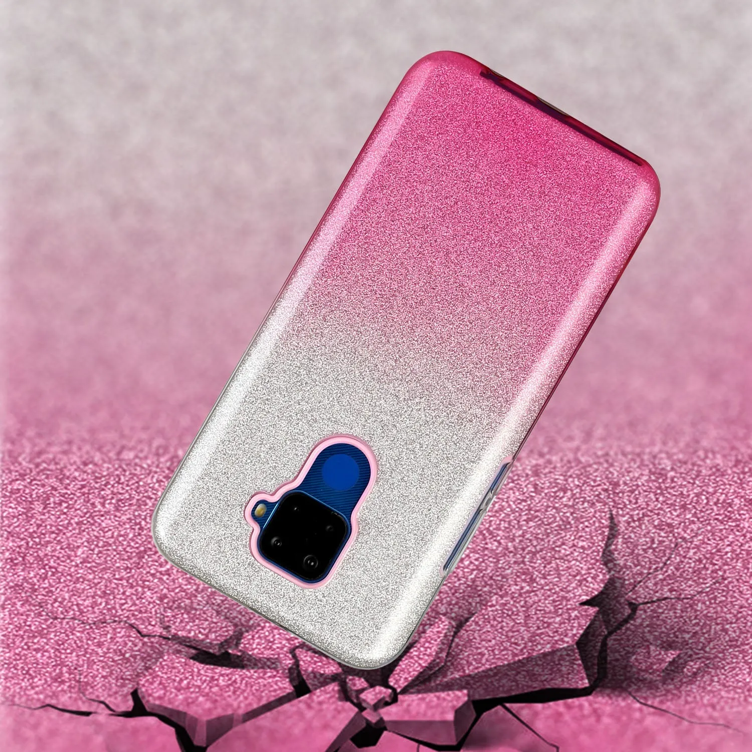 For HUAWEI Mate 30/Nova 5I pro/Mate 30 Pro/PSmart /Y5P/Y6P 2020 Phone Case Gradient Color Glitter Powder Phone Cover with Airbag Bracket Pink