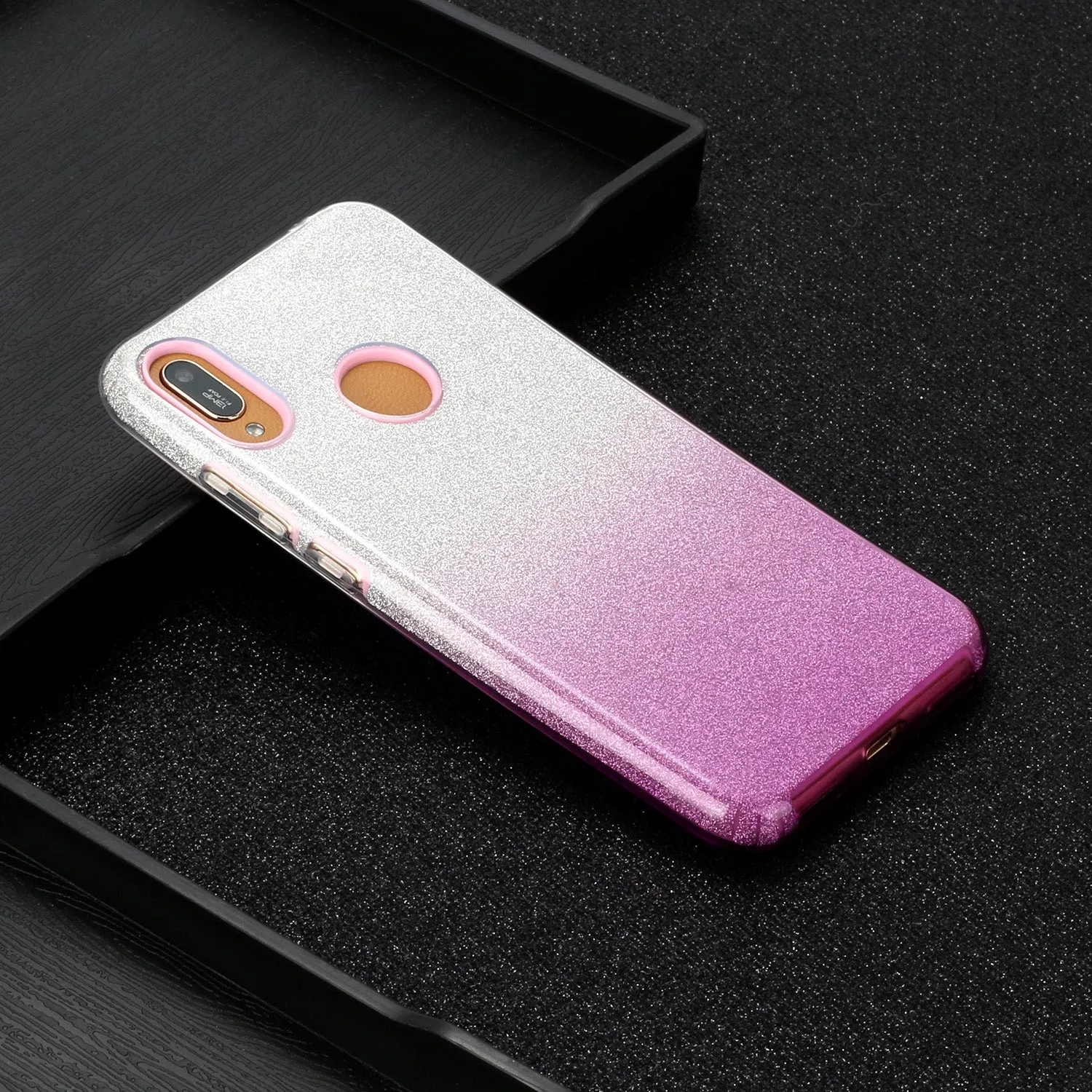 For HUAWEI Mate 30/Nova 5I pro/Mate 30 Pro/PSmart /Y5P/Y6P 2020 Phone Case Gradient Color Glitter Powder Phone Cover with Airbag Bracket purple