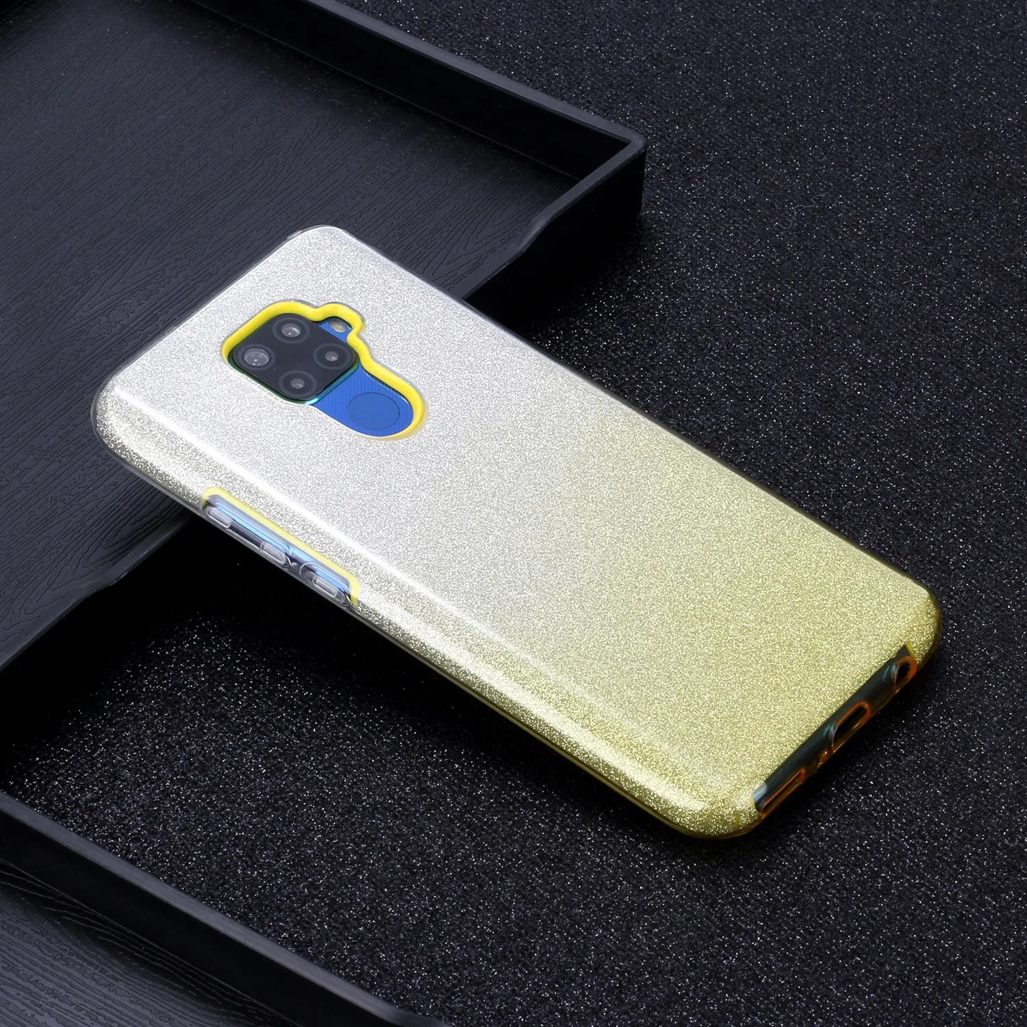 For HUAWEI Mate 30/Nova 5I pro/Mate 30 Pro/PSmart /Y5P/Y6P 2020 Phone Case Gradient Color Glitter Powder Phone Cover with Airbag Bracket yellow