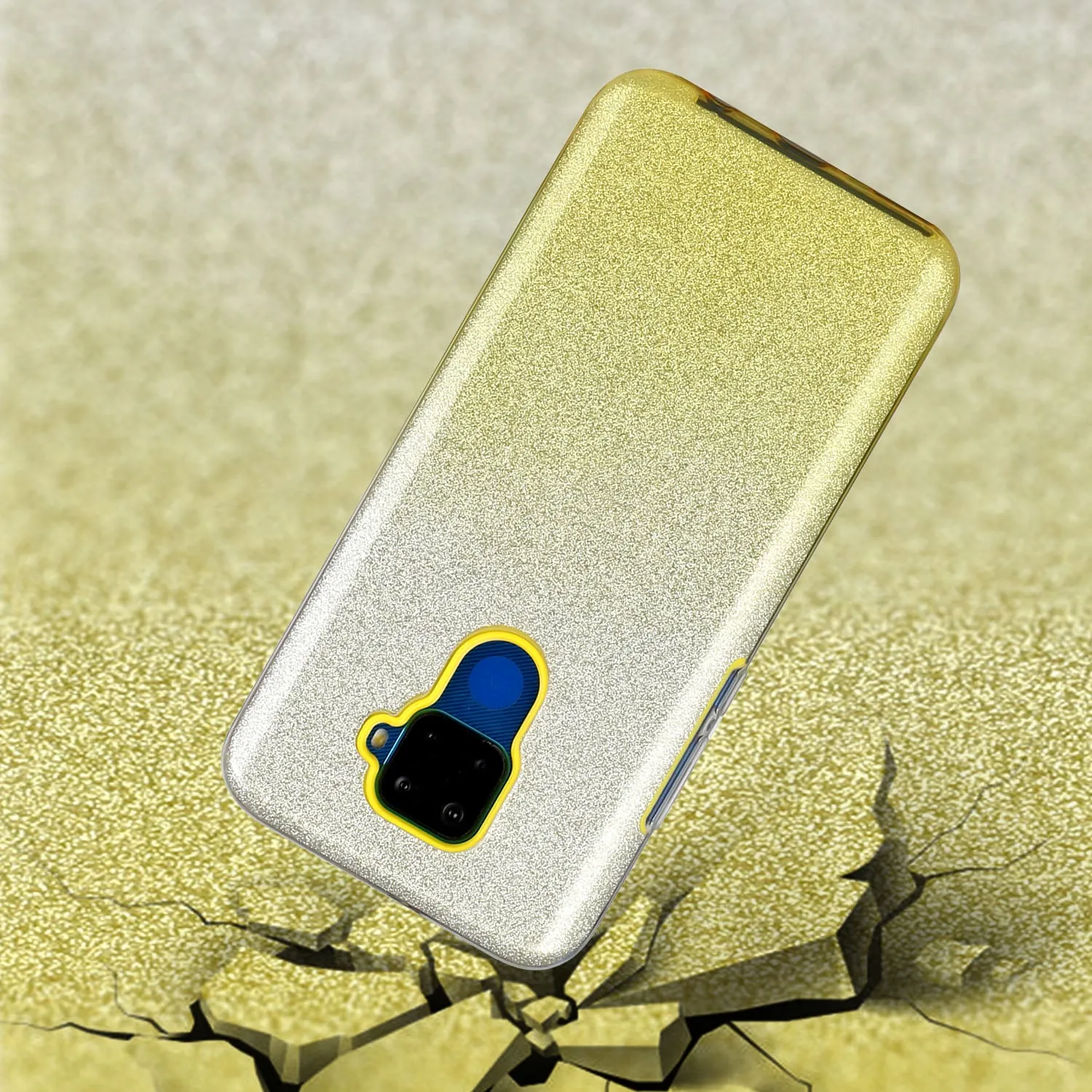 For HUAWEI Mate 30/Nova 5I pro/Mate 30 Pro/PSmart /Y5P/Y6P 2020 Phone Case Gradient Color Glitter Powder Phone Cover with Airbag Bracket yellow