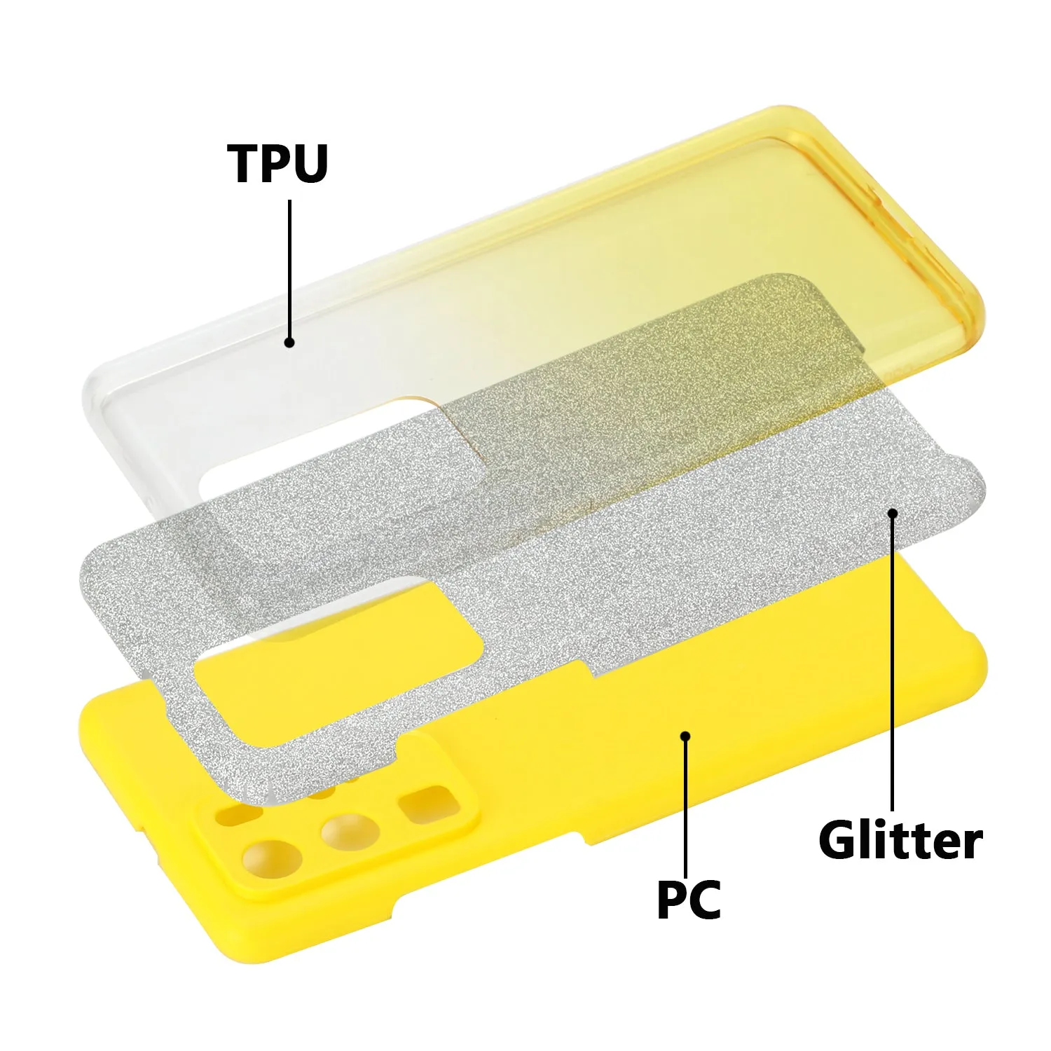 for HUAWEI P20 LITE/P30 LITE/P40 LITE/Nova6SE/Nova 7i Phone Case Gradient Color Glitter Powder Phone Cover with Airbag Bracket yellow