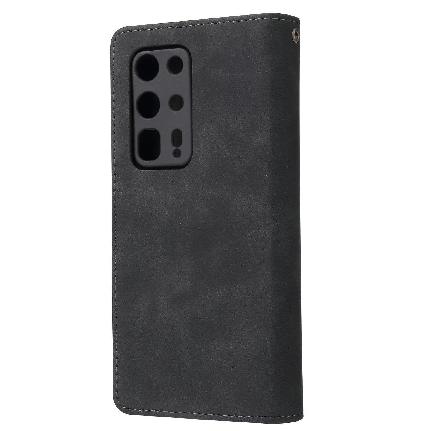 For HUAWEI P40 pro plus Zipper Purse Leather Mobile Phone Cover with Cards Slot Phone Bracket 1 black