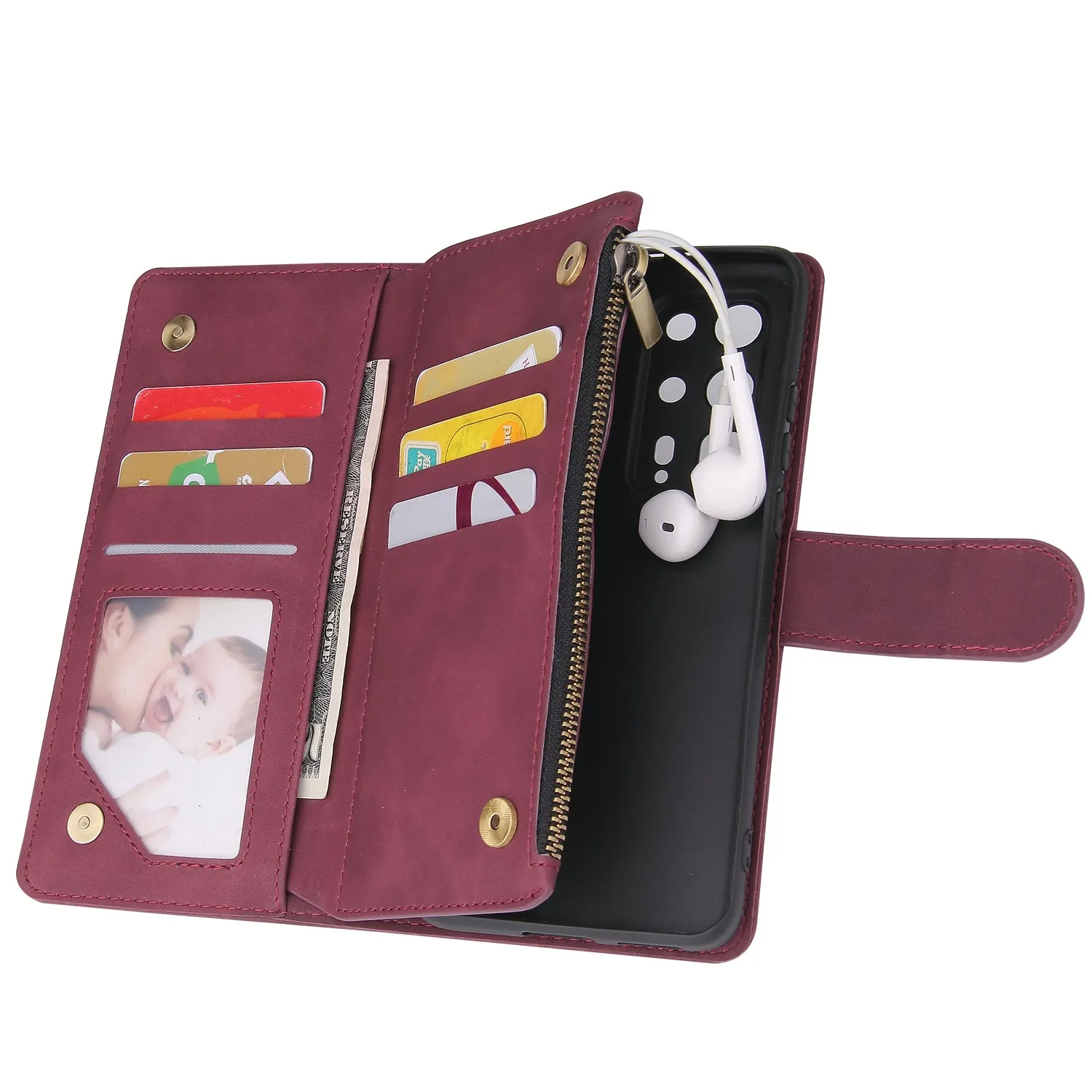 For HUAWEI P40 pro plus Zipper Purse Leather Mobile Phone Cover with Cards Slot Phone Bracket 2 blue