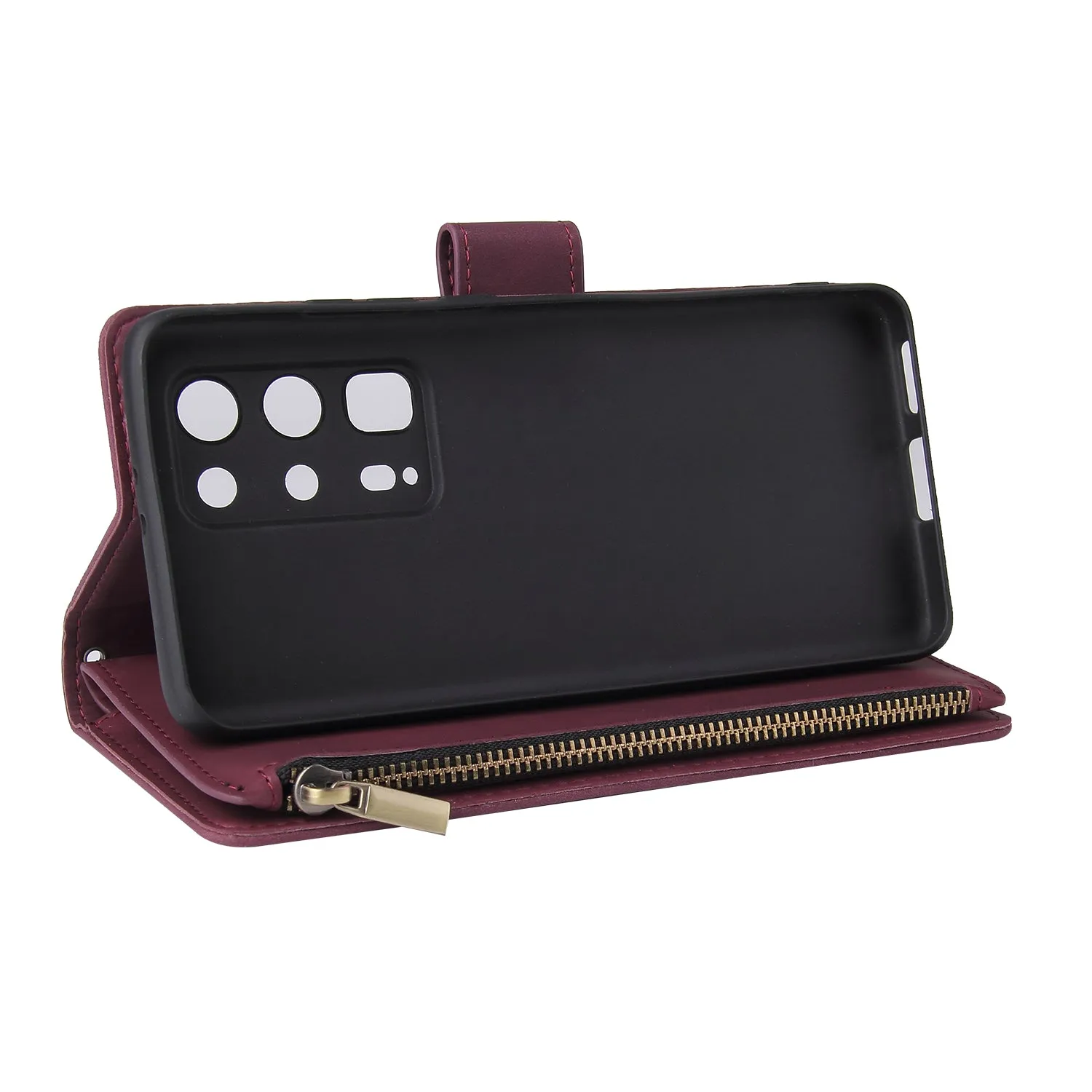 For HUAWEI P40 pro plus Zipper Purse Leather Mobile Phone Cover with Cards Slot Phone Bracket 2 blue