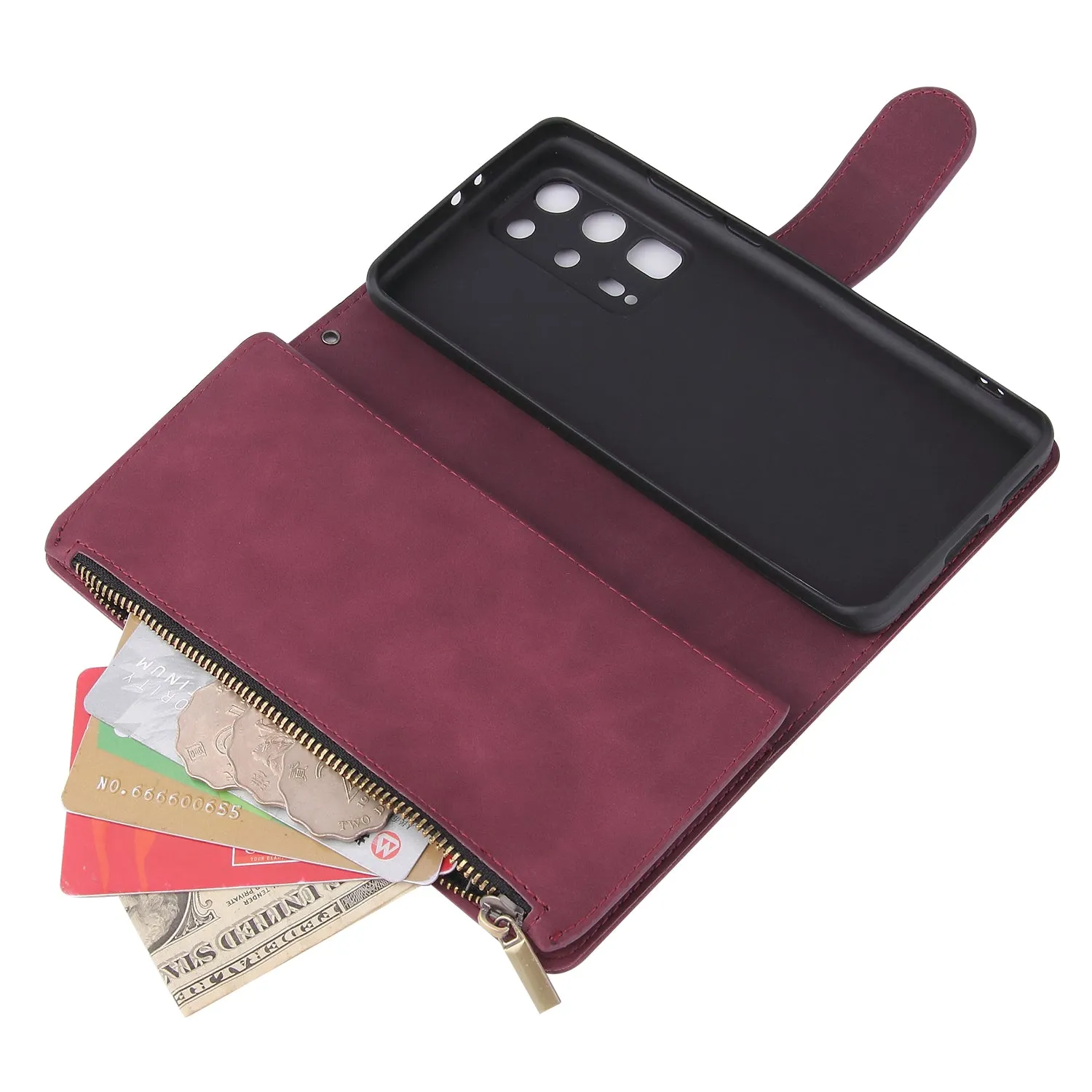 For HUAWEI P40 pro plus Zipper Purse Leather Mobile Phone Cover with Cards Slot Phone Bracket 2 blue