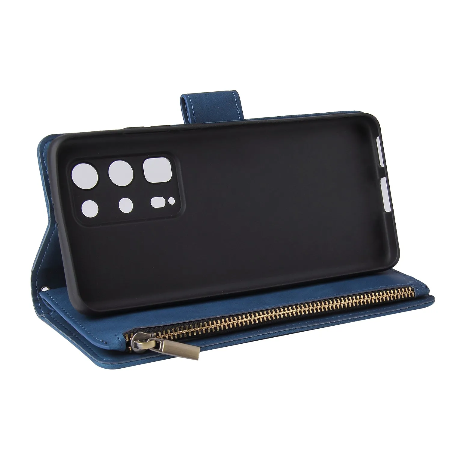 For HUAWEI P40 pro plus Zipper Purse Leather Mobile Phone Cover with Cards Slot Phone Bracket 2 blue