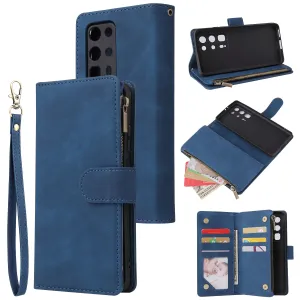 For HUAWEI P40 pro plus Zipper Purse Leather Mobile Phone Cover with Cards Slot Phone Bracket 2 blue