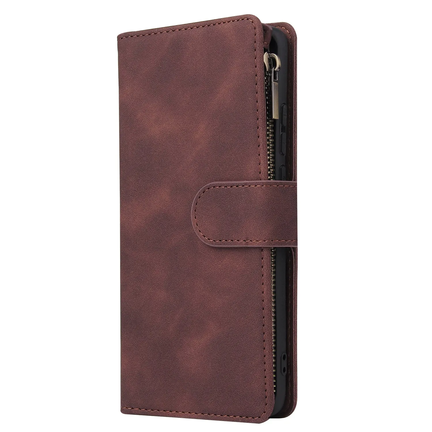 For HUAWEI P40 pro plus Zipper Purse Leather Mobile Phone Cover with Cards Slot Phone Bracket 3 brown