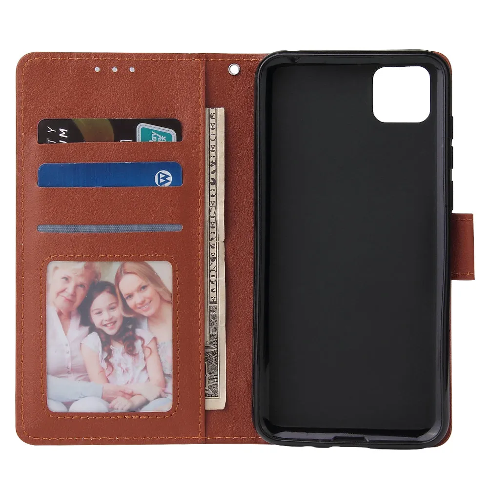 For HUAWEI PSmart 2020/Y5P/Y6P PU Leather Mobile Phone Cover with 3 Cards Slots Phone Frame brown