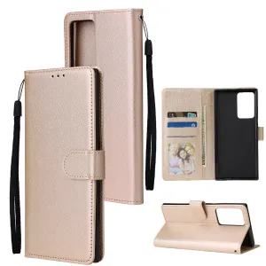 For HUAWEI PSmart 2020/Y5P/Y6P PU Leather Mobile Phone Cover with 3 Cards Slots Phone Frame Golden