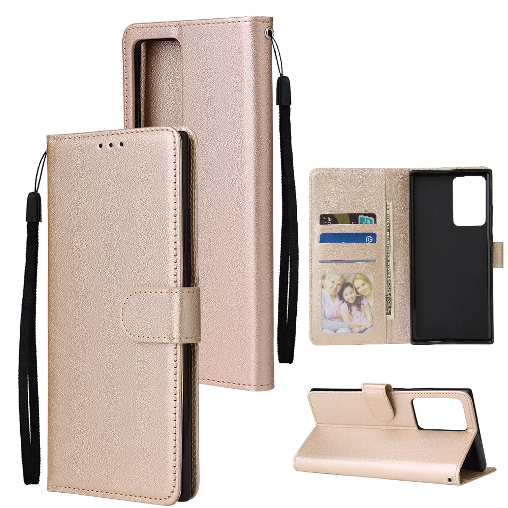 For HUAWEI PSmart 2020/Y5P/Y6P PU Leather Mobile Phone Cover with 3 Cards Slots Phone Frame Golden
