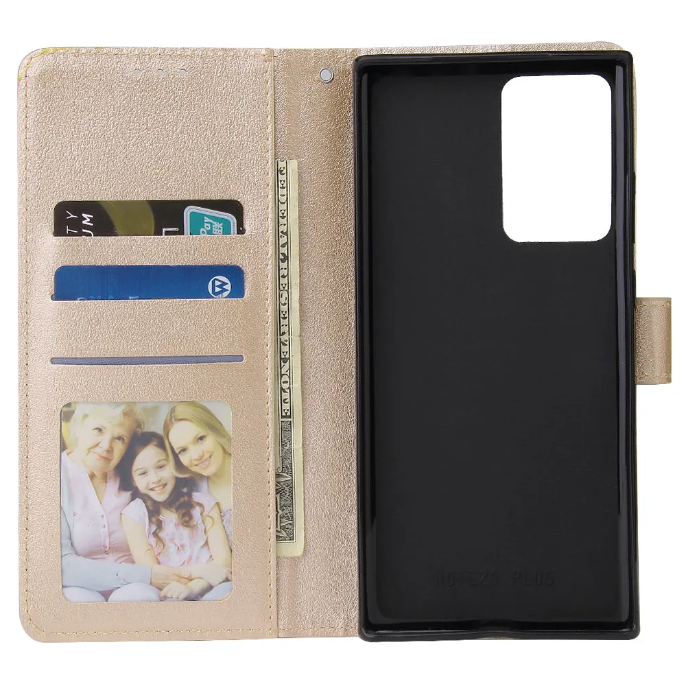 For HUAWEI PSmart 2020/Y5P/Y6P PU Leather Mobile Phone Cover with 3 Cards Slots Phone Frame Golden