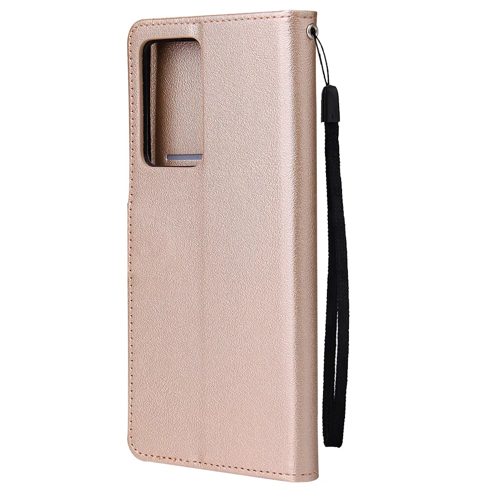 For HUAWEI PSmart 2020/Y5P/Y6P PU Leather Mobile Phone Cover with 3 Cards Slots Phone Frame Golden