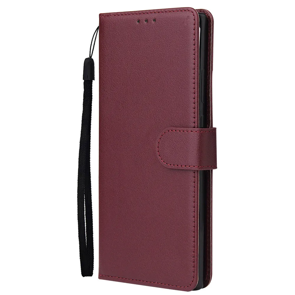 For HUAWEI PSmart 2020/Y5P/Y6P PU Leather Mobile Phone Cover with 3 Cards Slots Phone Frame Red wine