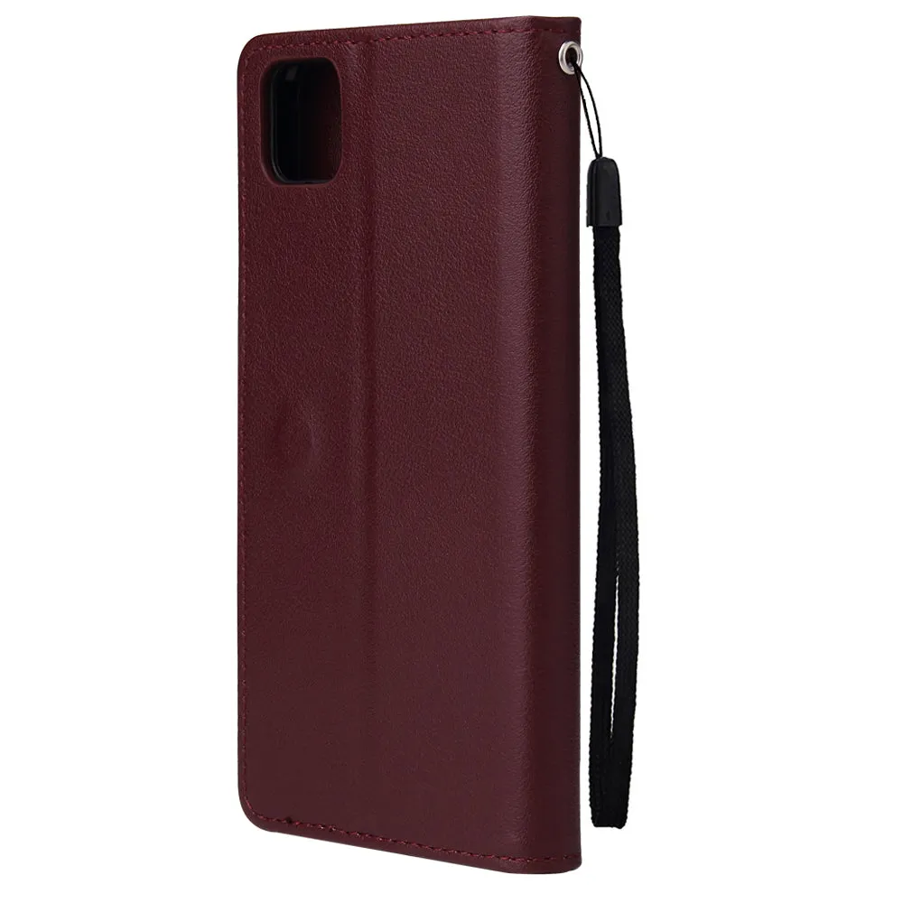 For HUAWEI PSmart 2020/Y5P/Y6P PU Leather Mobile Phone Cover with 3 Cards Slots Phone Frame Red wine