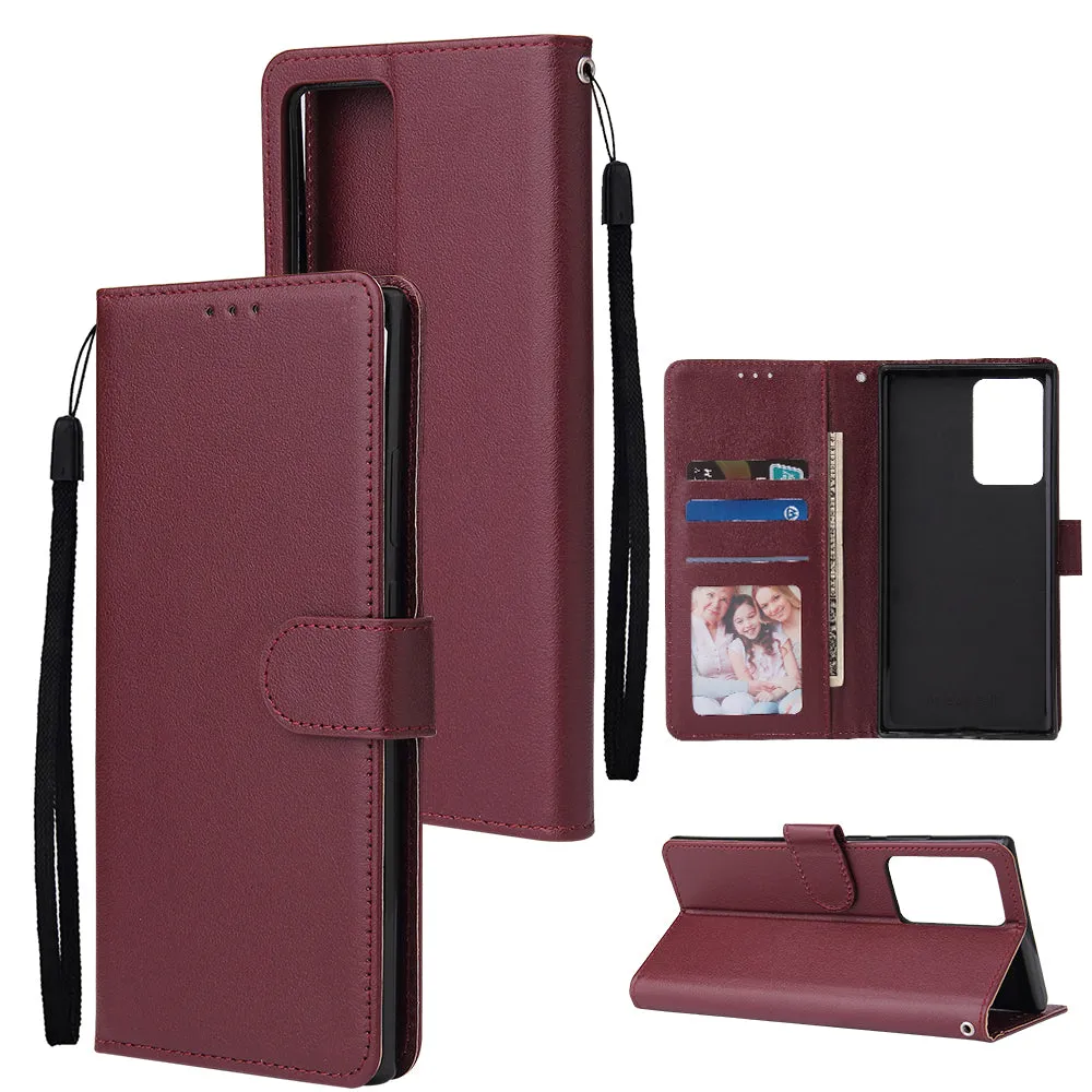 For HUAWEI PSmart 2020/Y5P/Y6P PU Leather Mobile Phone Cover with 3 Cards Slots Phone Frame Red wine