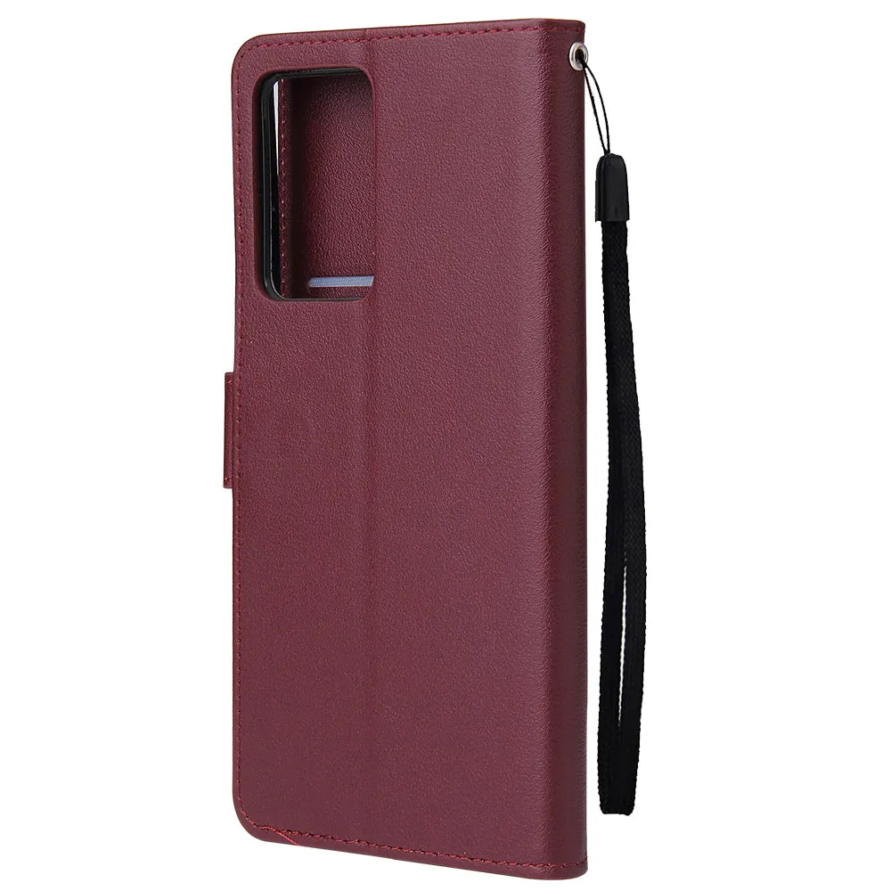 For HUAWEI PSmart 2020/Y5P/Y6P PU Leather Mobile Phone Cover with 3 Cards Slots Phone Frame Red wine