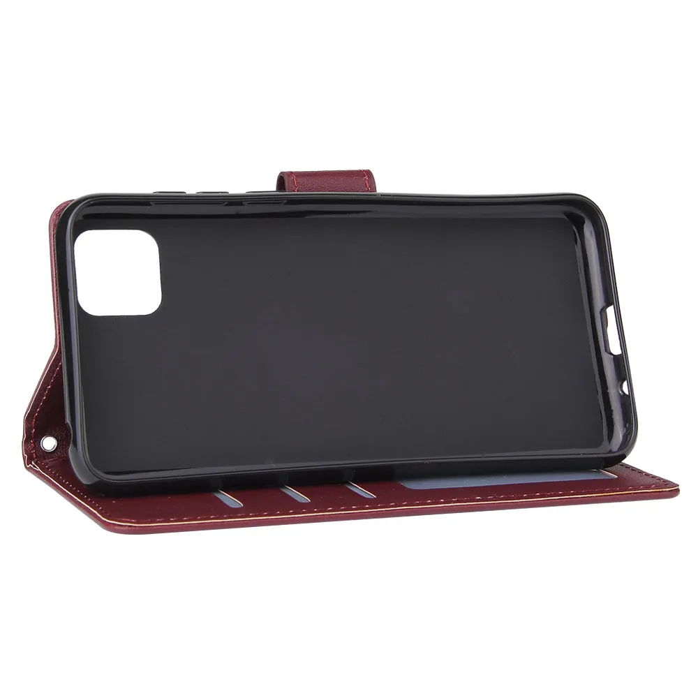 For HUAWEI PSmart 2020/Y5P/Y6P PU Leather Mobile Phone Cover with 3 Cards Slots Phone Frame Red wine