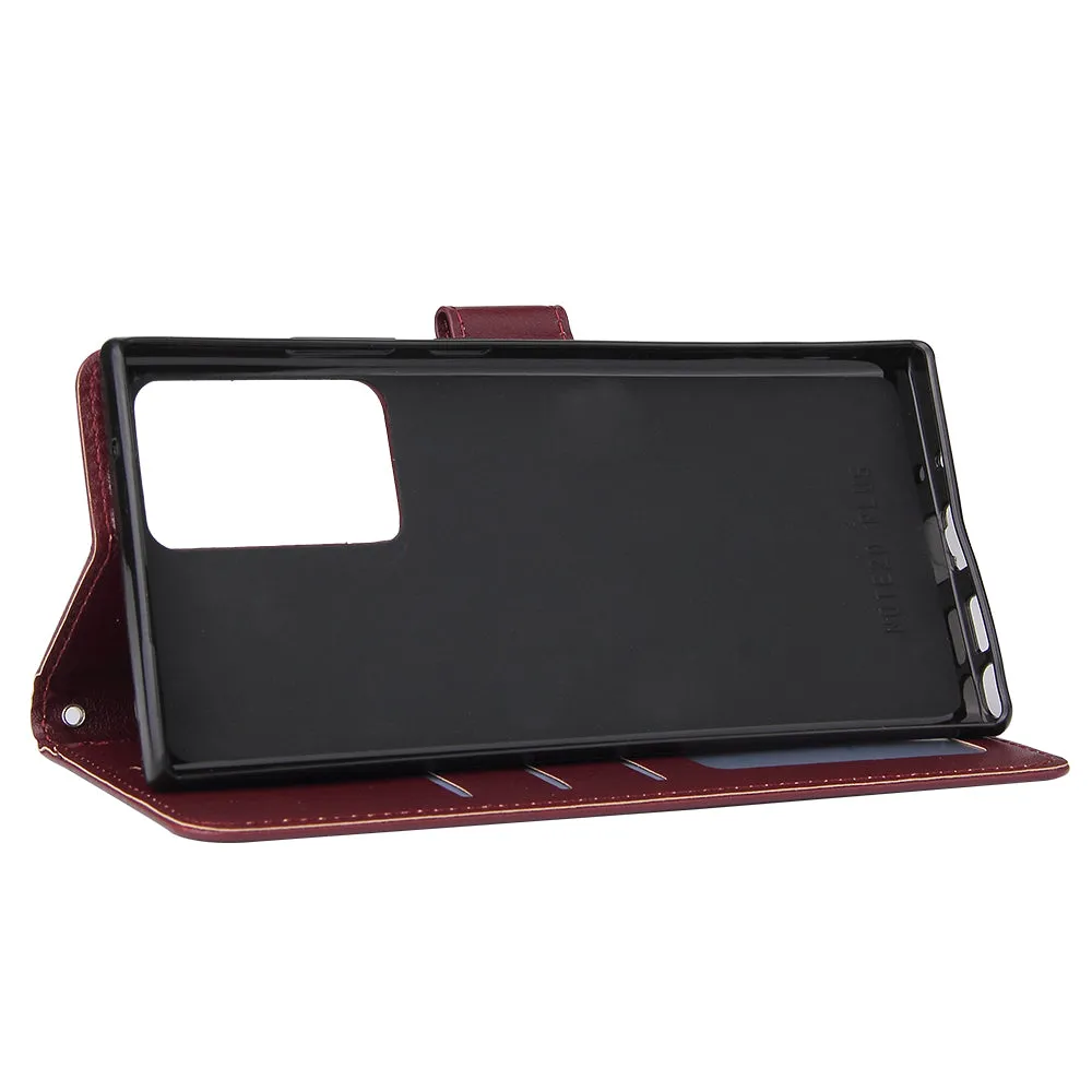 For HUAWEI PSmart 2020/Y5P/Y6P PU Leather Mobile Phone Cover with 3 Cards Slots Phone Frame Red wine