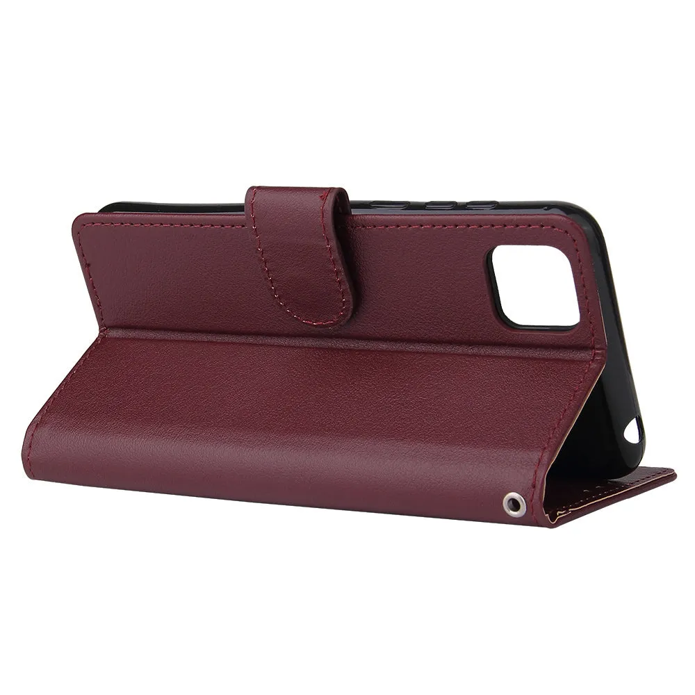 For HUAWEI PSmart 2020/Y5P/Y6P PU Leather Mobile Phone Cover with 3 Cards Slots Phone Frame Red wine