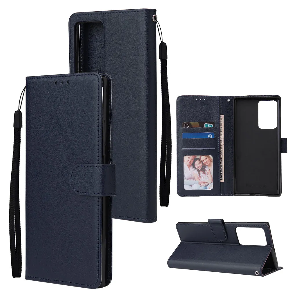 For HUAWEI PSmart 2020/Y5P/Y6P PU Leather Mobile Phone Cover with 3 Cards Slots Phone Frame Red wine