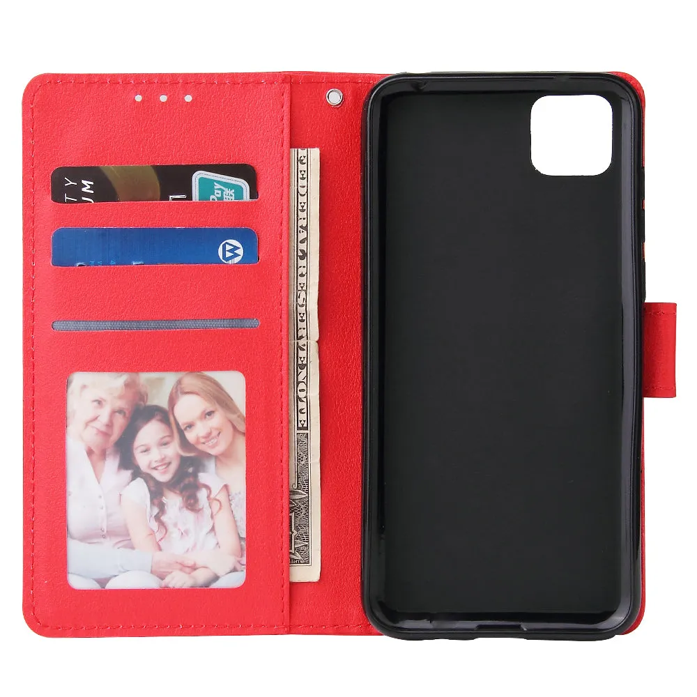 For HUAWEI PSmart 2020/Y5P/Y6P PU Leather Mobile Phone Cover with 3 Cards Slots Phone Frame red