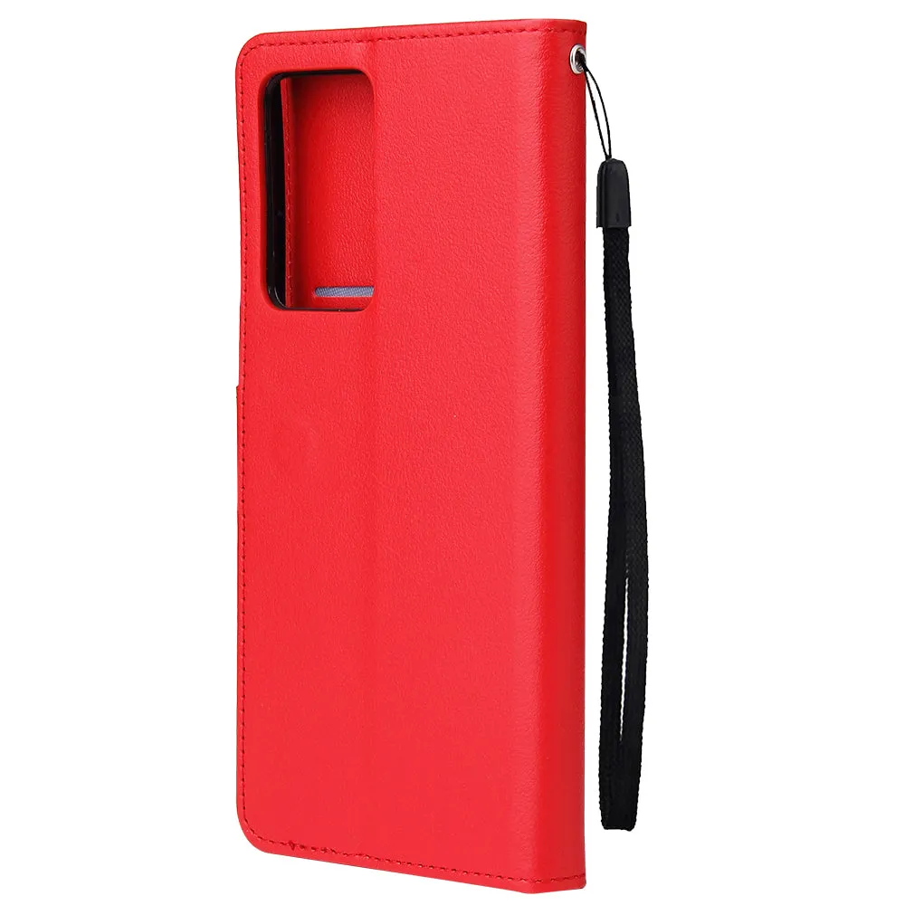 For HUAWEI PSmart 2020/Y5P/Y6P PU Leather Mobile Phone Cover with 3 Cards Slots Phone Frame red
