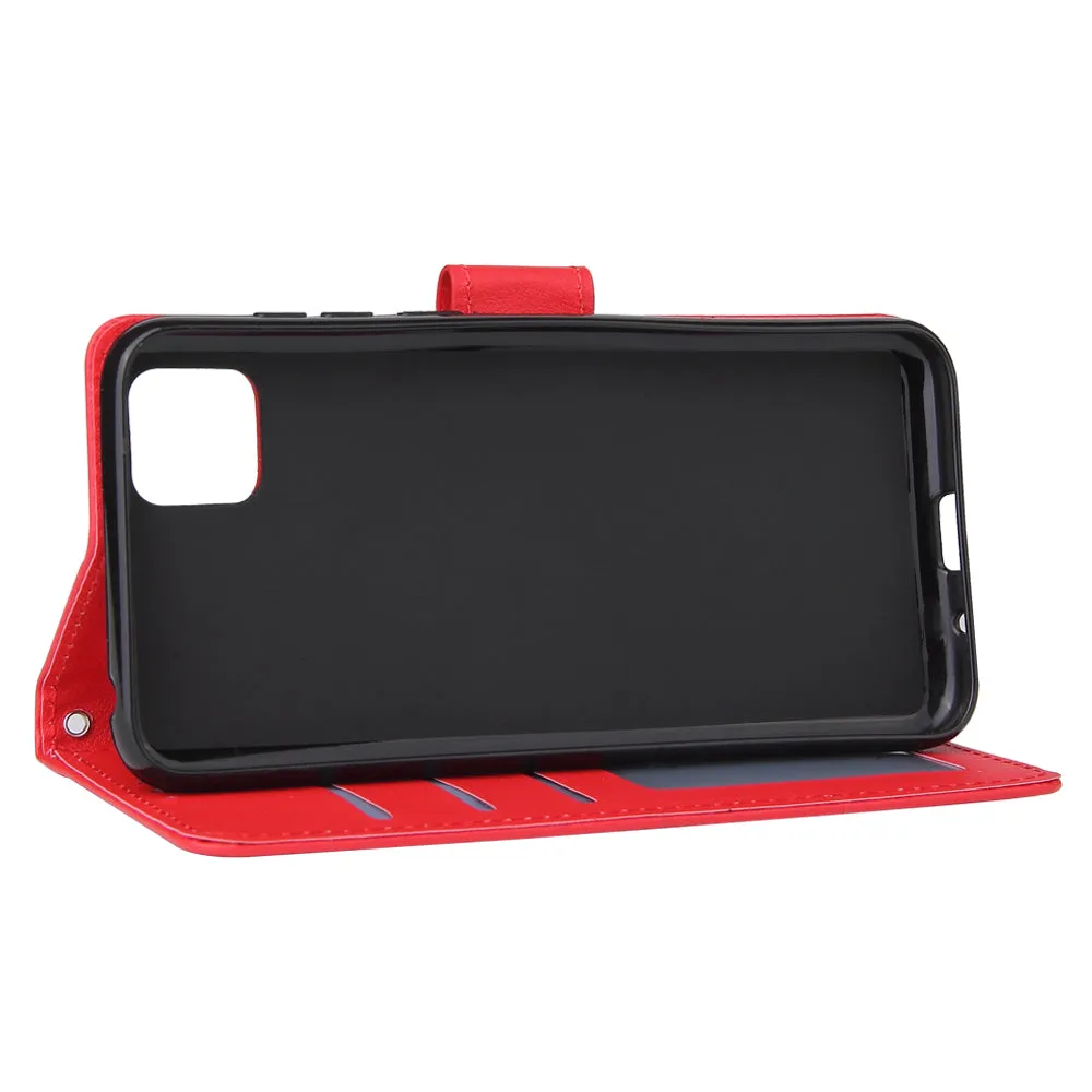 For HUAWEI PSmart 2020/Y5P/Y6P PU Leather Mobile Phone Cover with 3 Cards Slots Phone Frame red