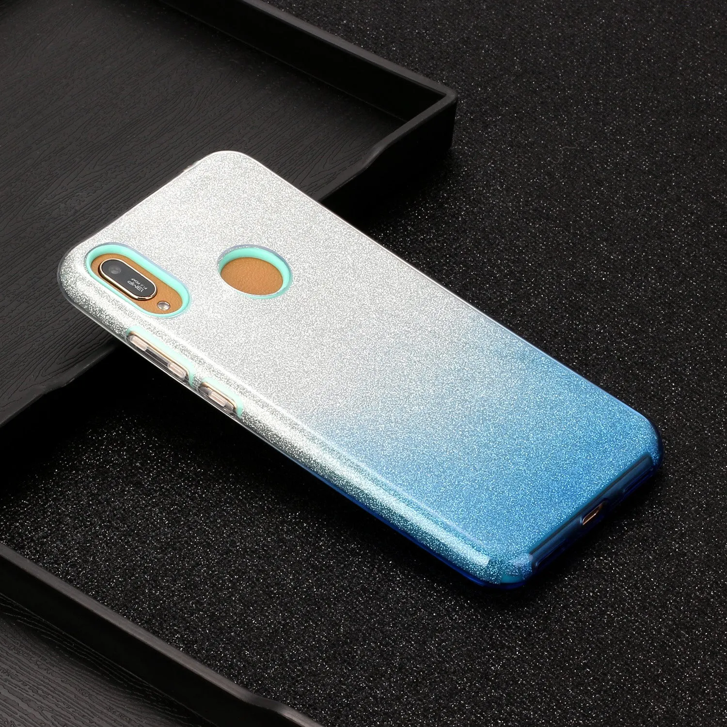 for HUAWEI Y5 2019/HONOR 8S/Y5/PSmart/honor 10 LITE Phone Case Gradient Color Glitter Powder Phone Cover with Airbag Bracket blue