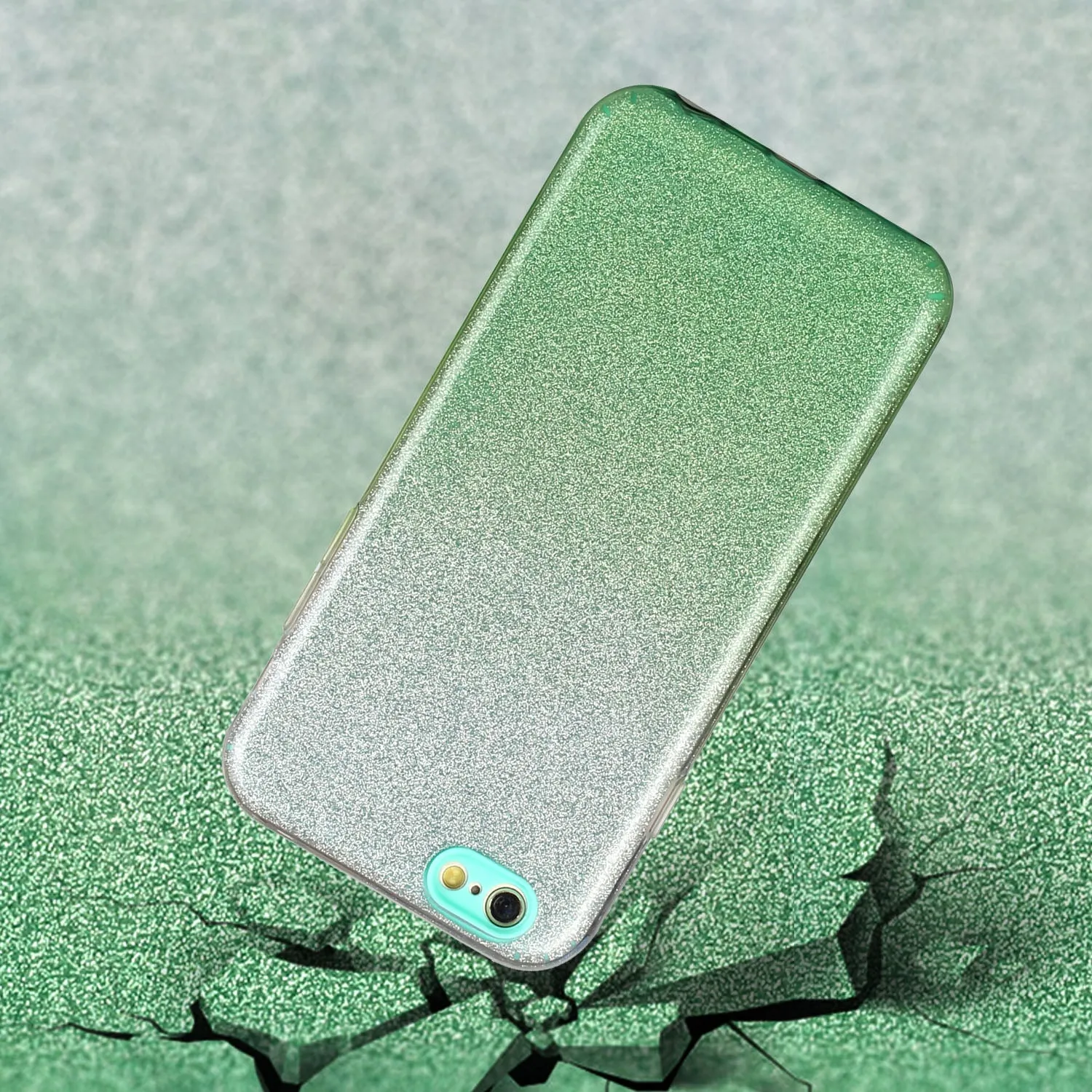 For iphone 6/6S/6 plus/6S plus/7/8/SE 2020 Phone Case Gradient Color Glitter Powder Phone Cover with Airbag Bracket black